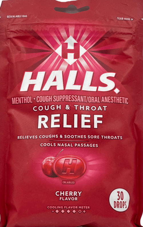 Halls Cherry Cough Drops: 30-Pack for Quick Throat Relief