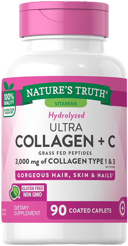 Nature's Truth Hydrolyzed Ultra Collagen +C - 3,000 mg Collagen Type 1 & 3 Plus - 90 Ct